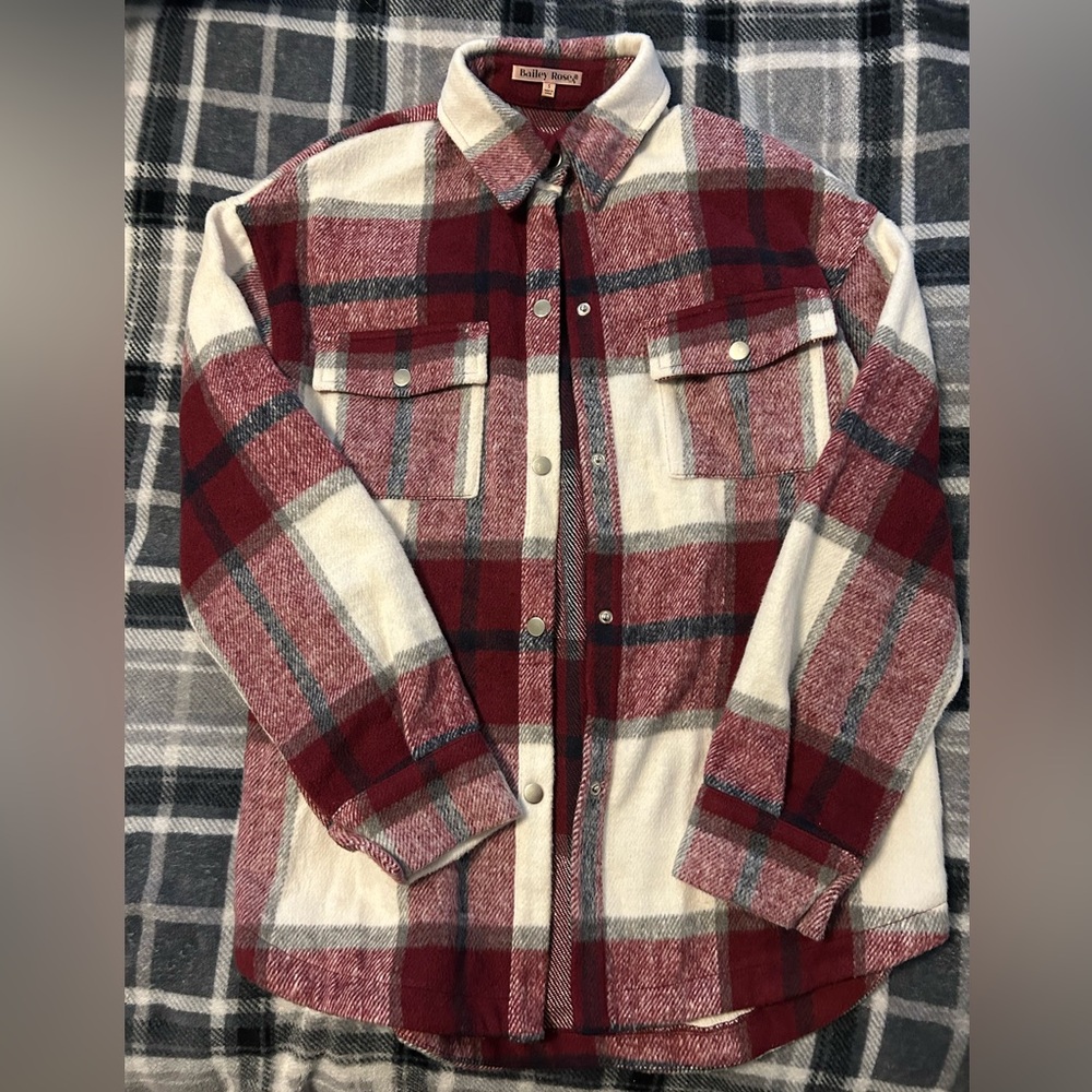Plaid Teddy Jacket in Red and Cream